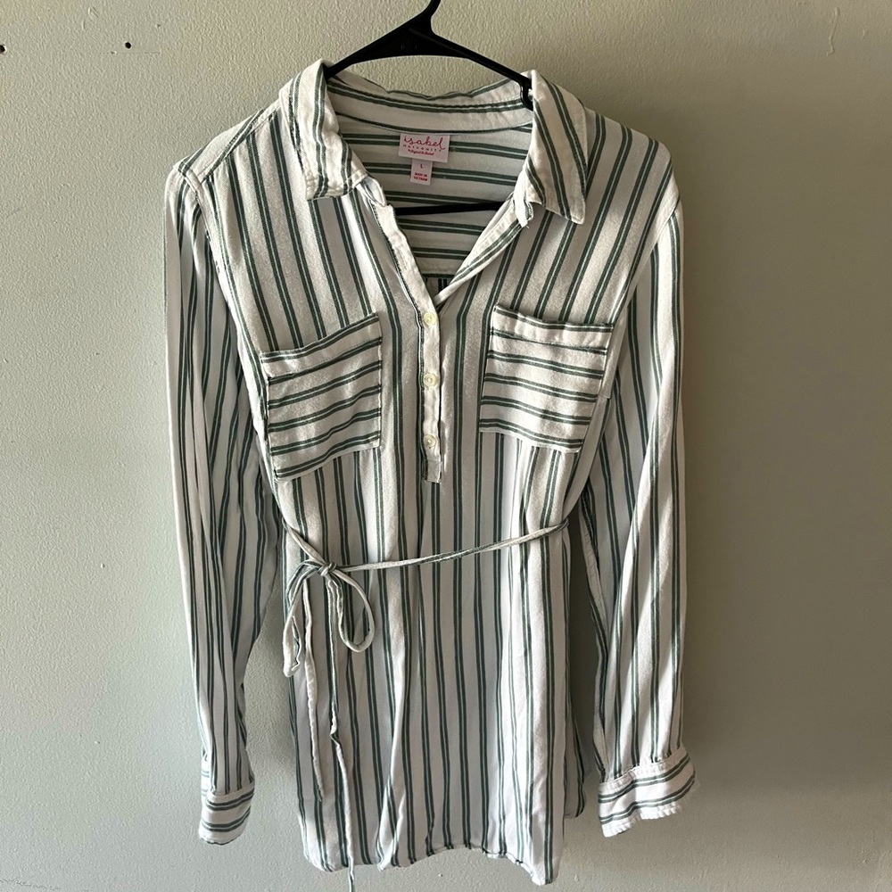 Isabel Maternity Long Sleeve Button Down Tunic with Belt